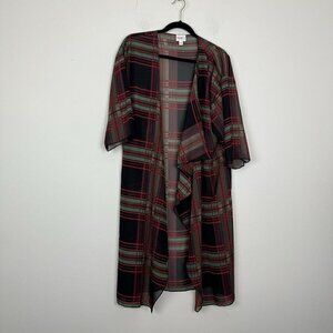Lularoe Shirley Kimono Red Black Holiday Plaid Sheer Kimono Size Medium